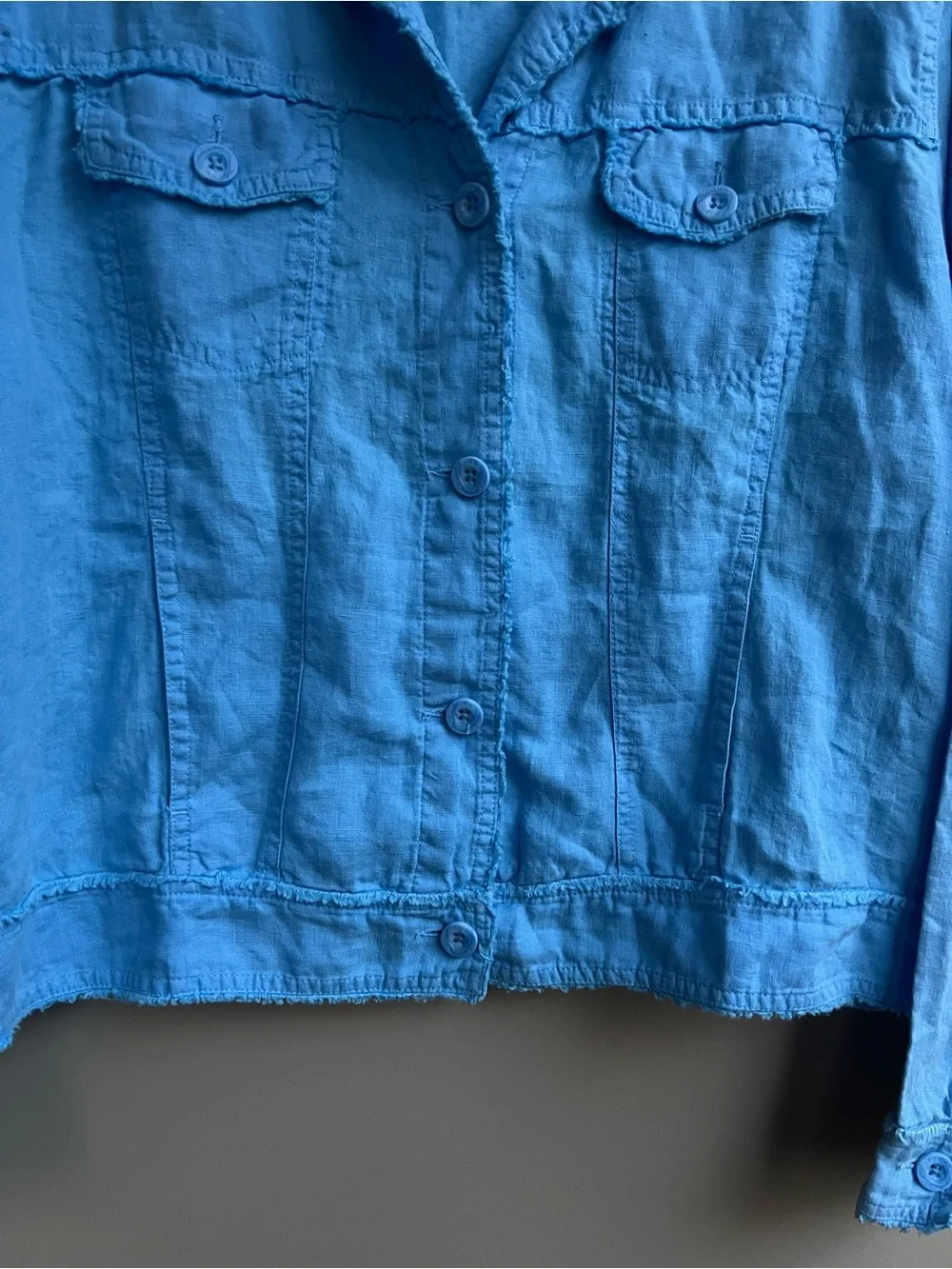 Tommy Bahama XL 100% Linen Blue Frayed Quiet Chic Coastal Jacket Casual Travel